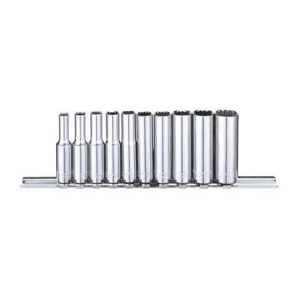 1/4" Drive Socket Set, SAE, 10 Pieces, 5/32 to 1/2 in,Chrome, 12-Point