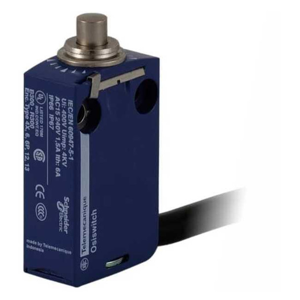 Limit Switch, Plunger, 1NC/1NO, 6A at 240V AC, Actuator Location: Top