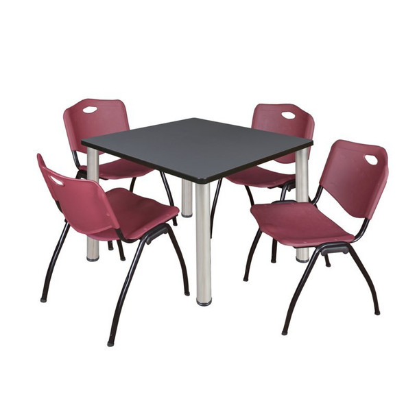 Kee Square Table & Chair Set, Wood, Metal, Plastic Top, Grey
