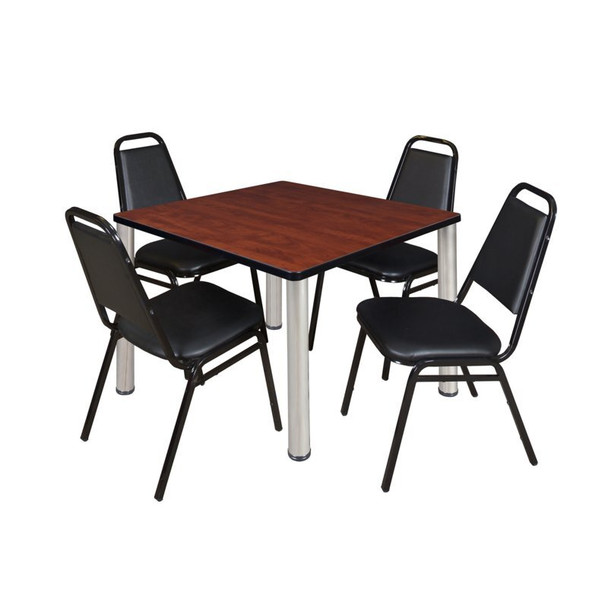 Kee Square Table & Chair Set, Wood, Metal, Vinyl Top, Cherry