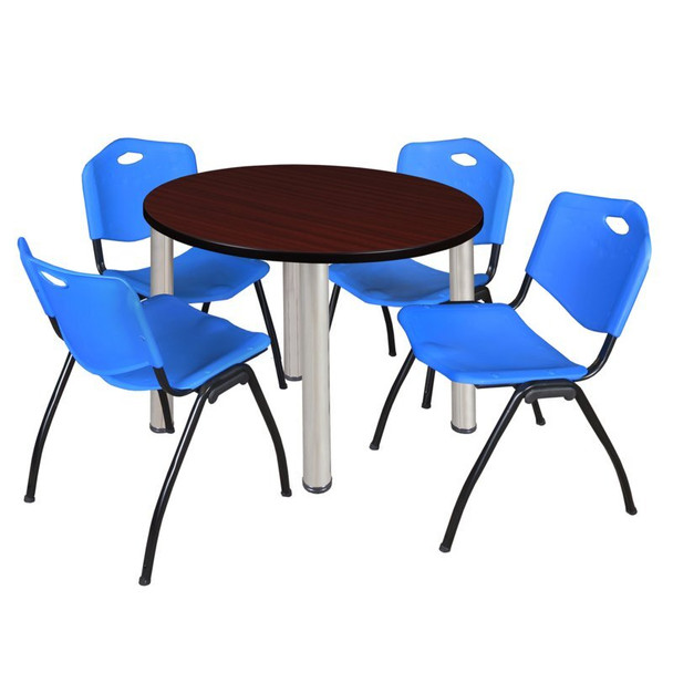 Kee Round Table & Chair Set, Wood, Metal, Plastic Top, Mahogany