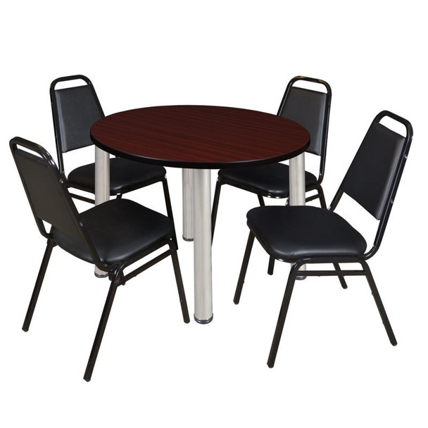 Kee Round Table & Chair Set, Wood, Metal, Vinyl Top, Mahogany
