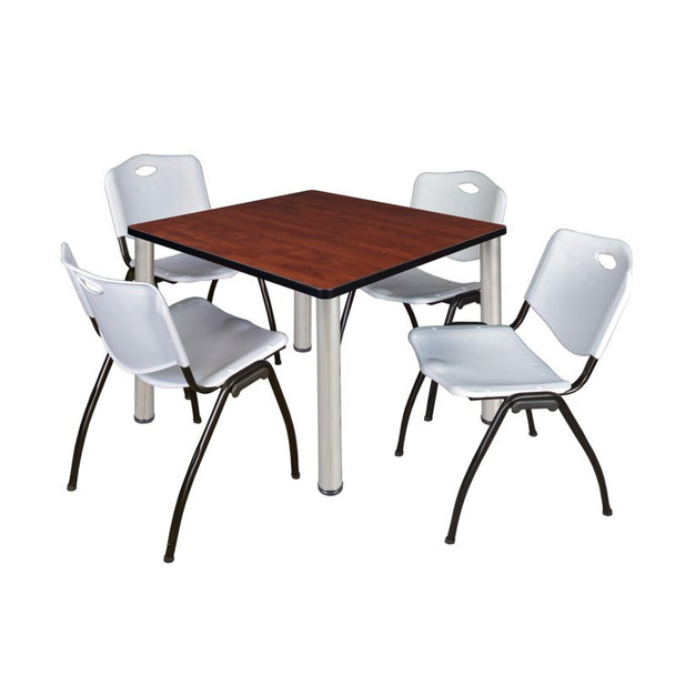 Kee Square Table & Chair Set, Wood, Metal, Plastic Top, Cherry