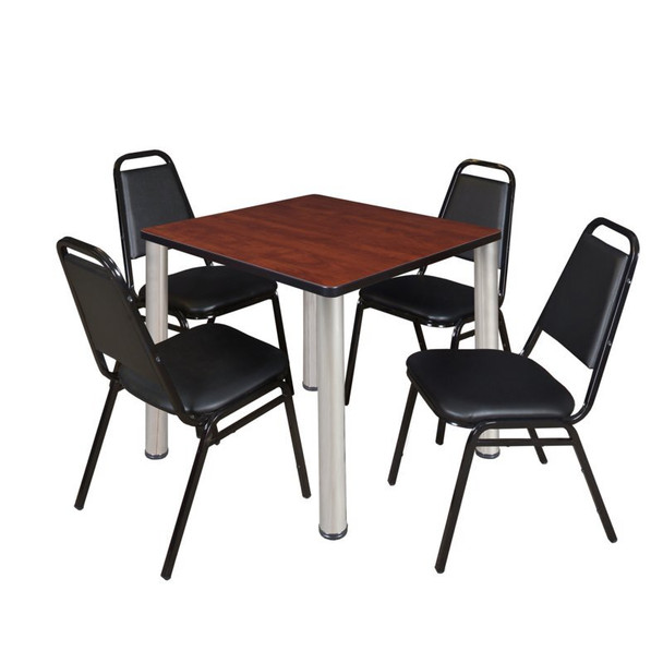 Kee Square Table & Chair Set, Wood, Metal, Vinyl Top, Cherry