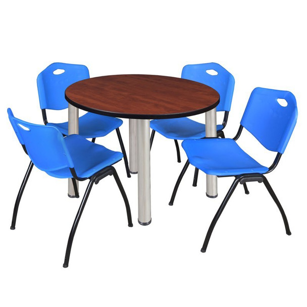Kee Round Table & Chair Set, Wood, Metal, Plastic Top, Cherry