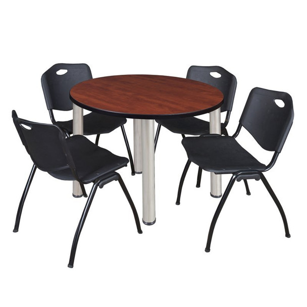 Kee Round Table & Chair Set, Wood, Metal, Plastic Top, Cherry