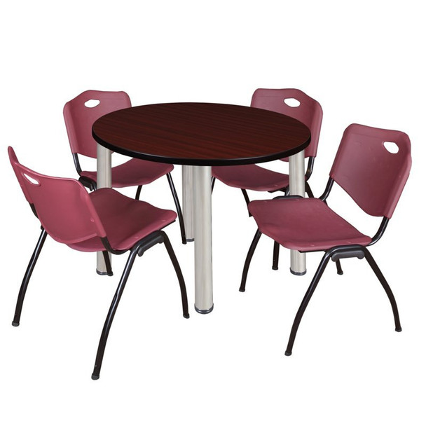 Kee Round Table & Chair Set, Wood, Metal, Plastic Top, Mahogany