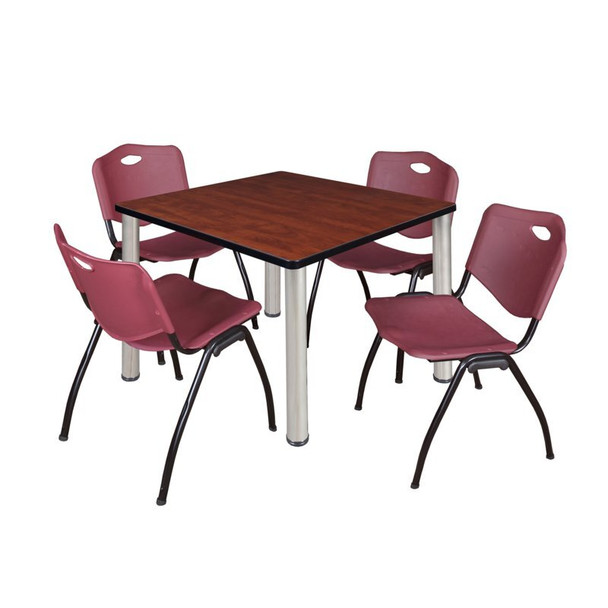 Kee Square Table & Chair Set, Wood, Metal, Plastic Top, Cherry