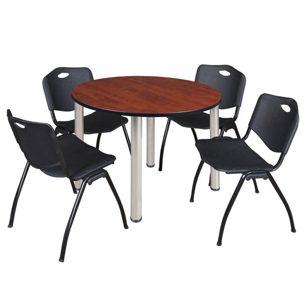 Kee Round Table & Chair Set, Wood, Metal, Plastic Top, Cherry