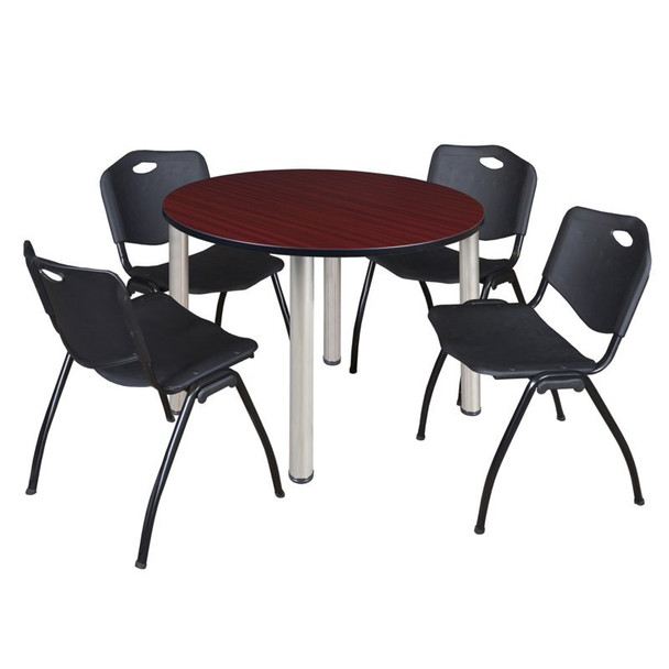 Kee Round Table & Chair Set, Wood, Metal, Plastic Top, Mahogany
