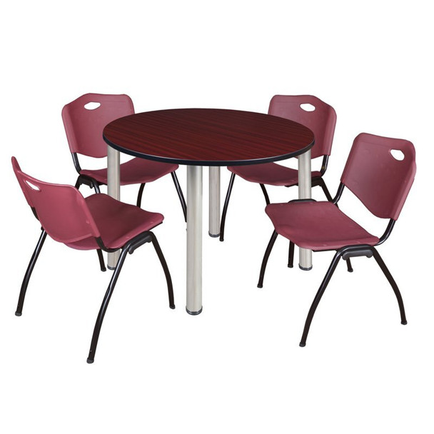 Kee Round Table & Chair Set, Wood, Metal, Plastic Top, Mahogany