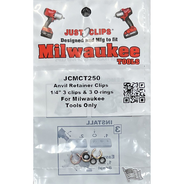 5 Pack of 1/4" Milwaukee Style clips & o-rings, each pack has 3 snap rings & o-rings JCMCT2505