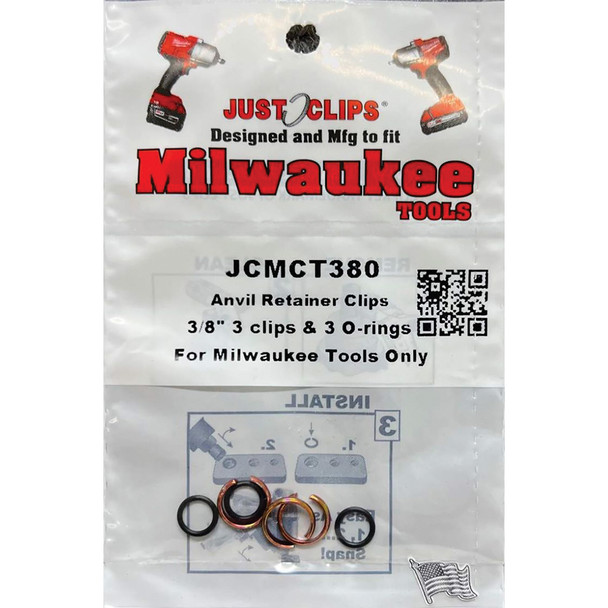 10 Pack of 3/8" Milwaukee Style clips & o-rings, each pack has 3 snap rings & o-rings JCMCT38010