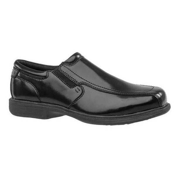 Men's Loafer Shoe, Steel Toe, Leather Upper, Rubber Outsole, Slip On, Black, 9 D