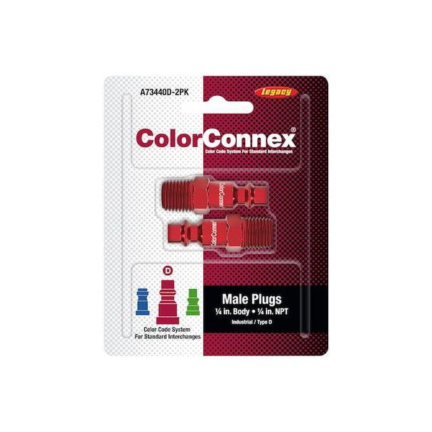 Quick Connect Plug, Industrial, 1/4 in Body, 1/4 in-18 MNPT, Aluminum, Red, PK2