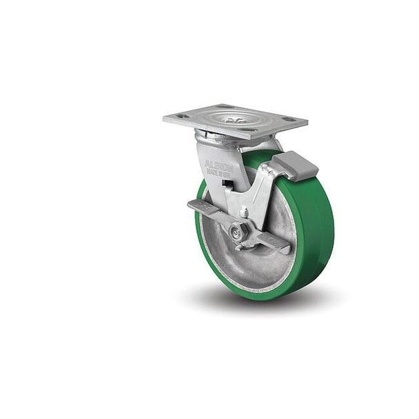 8" X 2" Non-Marking Polyurethane Swivel Caster, Face Brake, Loads Up To 1250 lb
