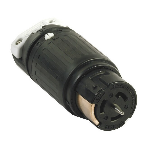 Locking Plug, 50 A, 480V AC, Three Phase, 3 Pole, Screw Terminals, Black, White