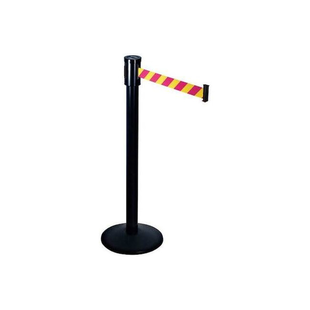Barrier Post with Belt, Black, 15 ft Length, 40 in Post Height, No Legend, Black
