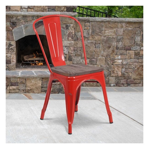 Flash Furniture Red Metal Stack Chair CH-31230-RED-WD-GG