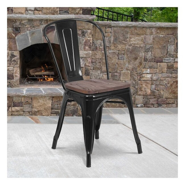 Flash Furniture Black Metal Stack Chair CH-31230-BK-WD-GG