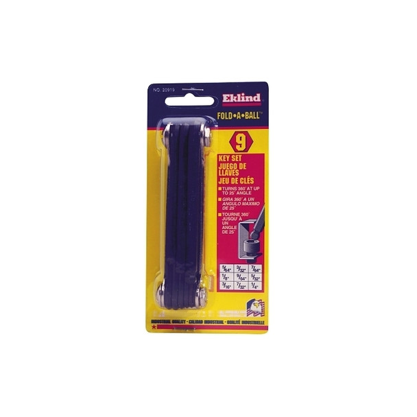 Ball-End Fold-Up Key Sets, 9 per fold-up, Hex Ball Tip, Inch