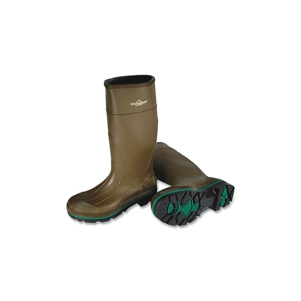 MAX Boots, Plain Toe, Size 12, 15 in H, PVC, Olive with Brown/Green Sole