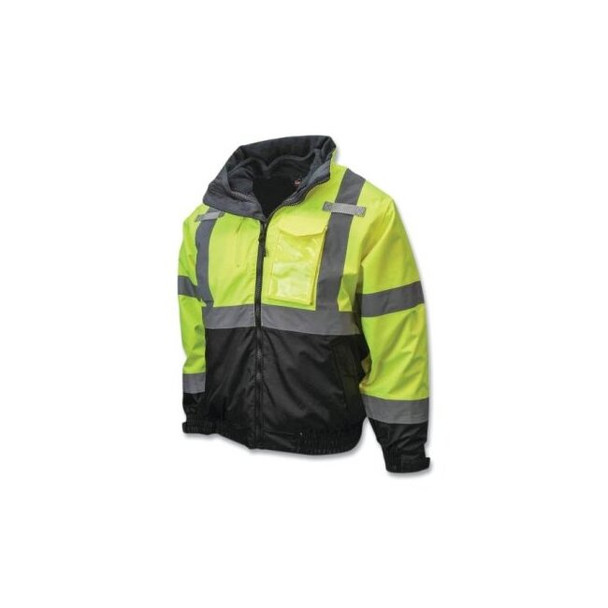 SJ210B Class 3 Three-in-One Deluxe High Visibility Bomber Safety Jacket, Hi-Vis Green, Black Bottom, L