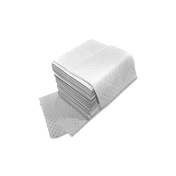 Sorbent Pads and Rolls, 18 in L x 16 in W, Oil Only, Extra Heavy, Laminated, Three-Ply, White, Pads