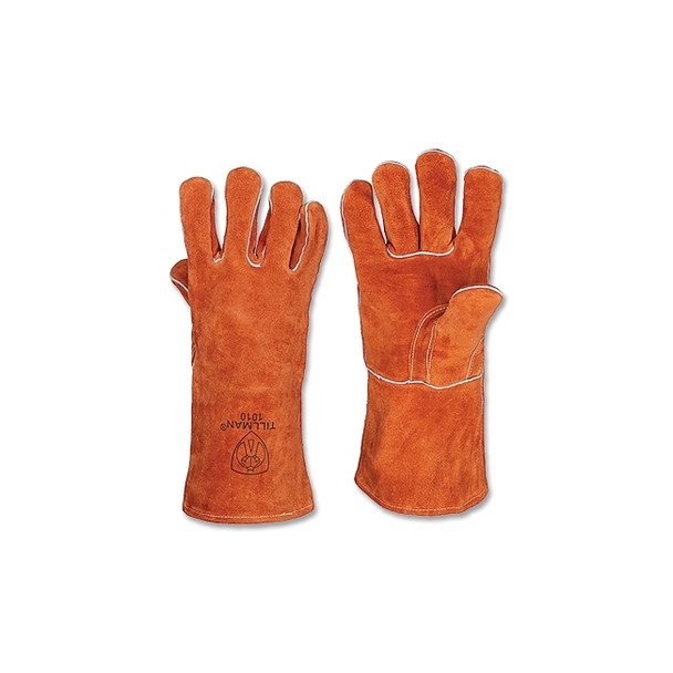 Stick Welding Gloves, 1010, Select Shoulder Split Cowhide Palm/BOH/Cuff, XL, Russet, 14 in L Cuff