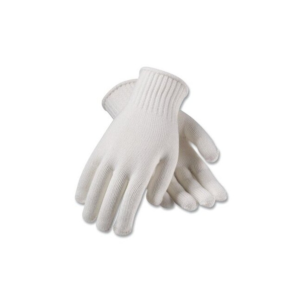 7 ga Standard Weight Seamless Knit Cotton/Polyester Gloves, Large, Continuous Knit, Medium Weight, Bleached White