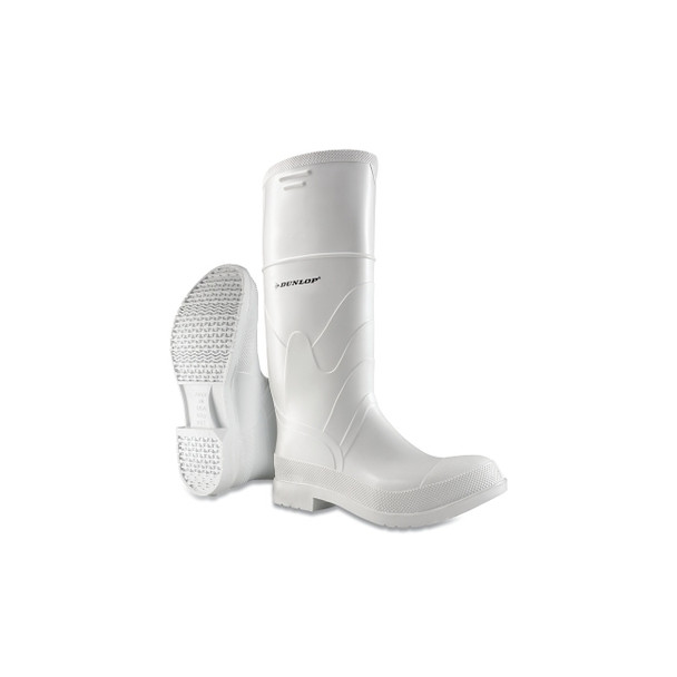 White Rubber Boots, Plain Toe, Men's 5, 16 in Boot, PVC, White