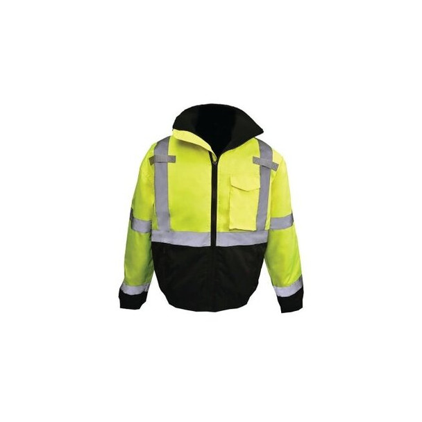 SJ11QB High Visibility Weatherproof Bomber Jacket with Quilted Built-in Liner, Hi-Vis Green, Black Bottom, 5X