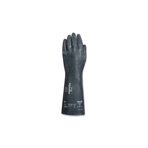Chemical Gloves, Nylon Liner, Size 8, Black, Supported Gauntlet