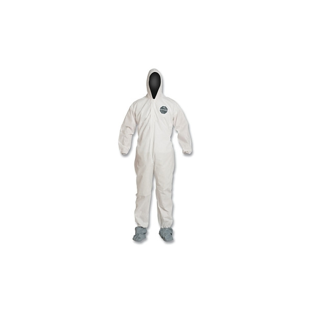 Proshield® 10 Coverall, Attached Hood and Boots, Elastic Wrist and Ankles, Zipper Front, Storm Flap, White, Large