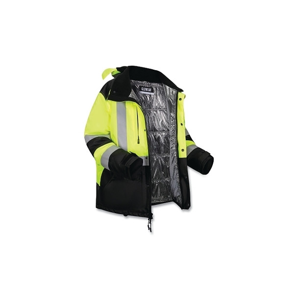 GloWear® AmpliFIRE™ Winter Jacket, 8390, Class 3, Type R, Reflective Tape, Hip Length, Large, Lime