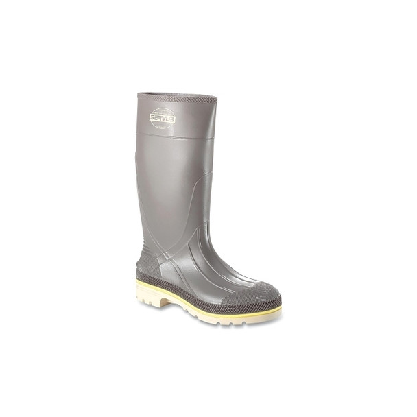 PRO+® PVC Boots, Steel Toe, Size 9, 15 in H, Gray with Beige/Yellow Sole