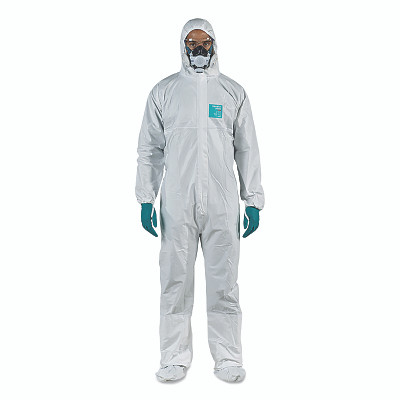 1500 PLUS Stitched Model 107 Superior Breathable Coveralls, Serged Seams, Hood, Boot, White, Size 5/X-Large