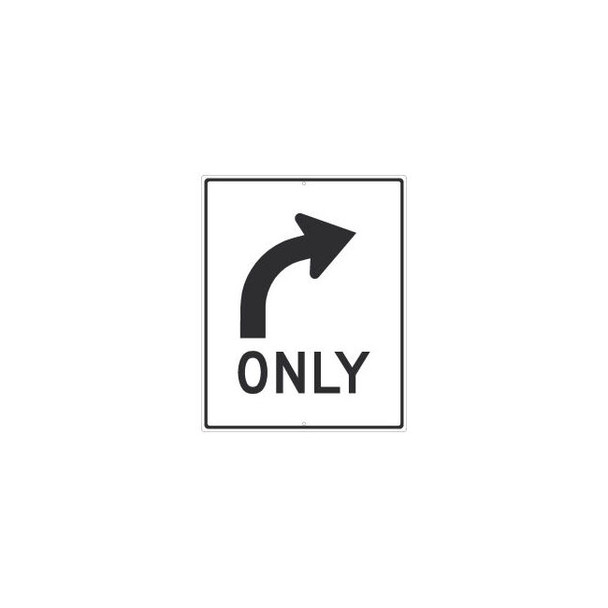 NMC TM522J Traffic Sign Right Turn Only Arrow Sign 30"" X 24"" White