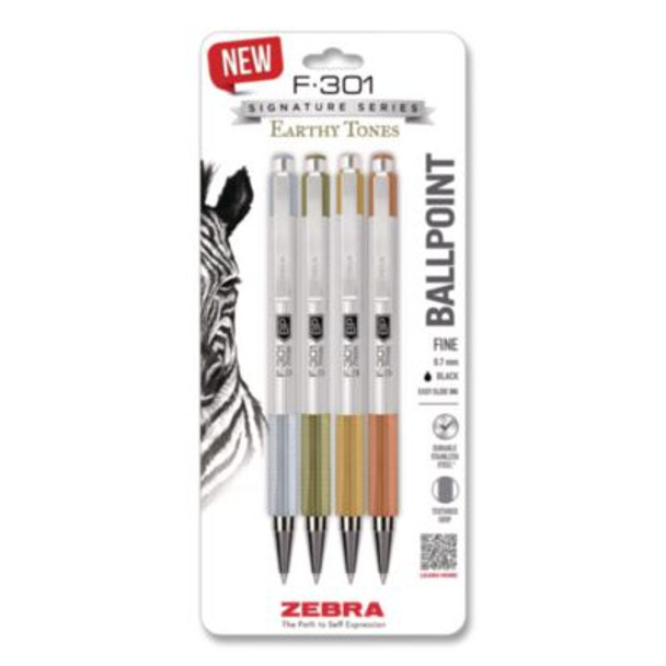 Zebra® PEN,F301,BK,07MM,4PK,AST 27304