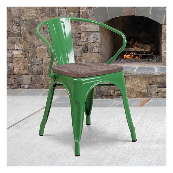 Flash Furniture Metal Chair with Arms,Green CH-31270-GN-WD-GG