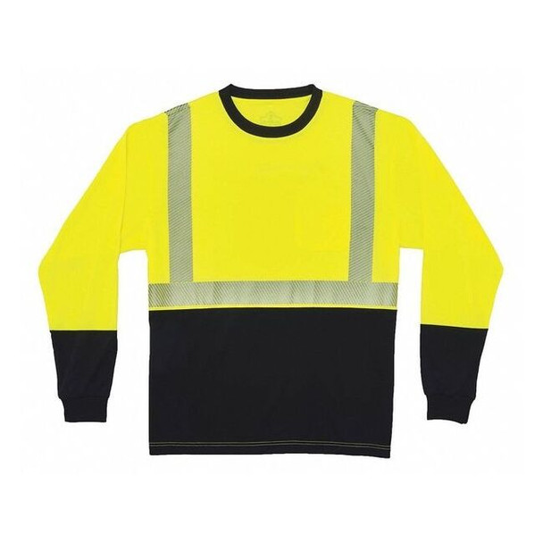 Black Front Perf. Lng Slv Shirt,L,Lime, Polyester, Lime, Black, L