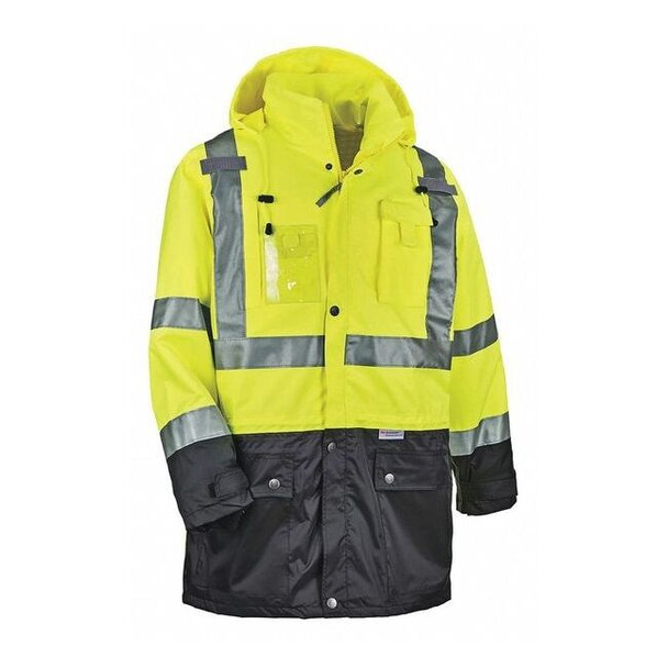 Hi-Vis Jacket, 300D Oxford Polyester Outer Shel, Class 3 Type R, Lime/Black, M