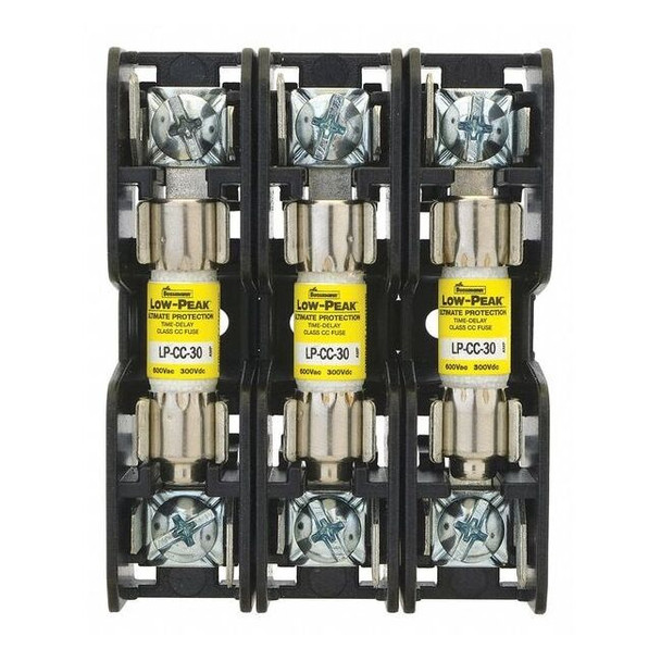 Open Fuse Block, 0 to 30A Amp Range, 600V AC/DC Volt Rating, 3 Poles, Box Lug