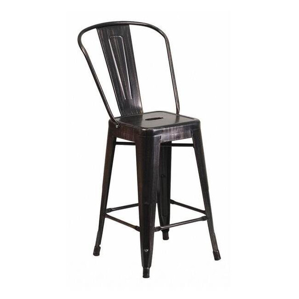 24" High Black/Gold Counter Height Stool w/ Back