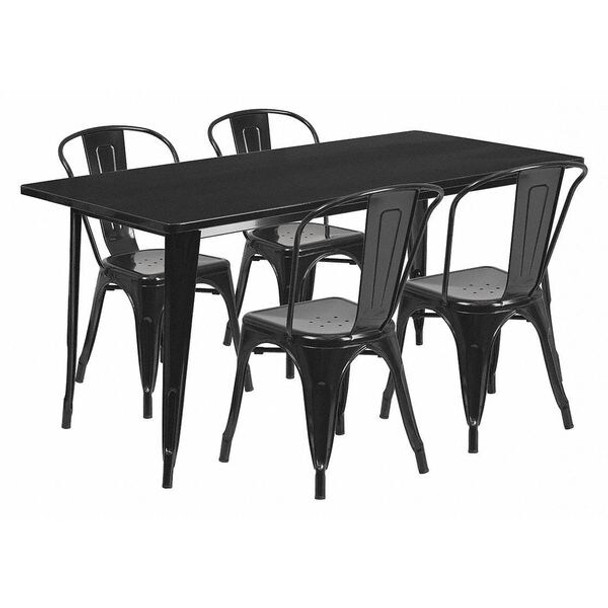 Flash Furniture Black Metal Table Set,31-1/2"X63" ET-CT005-4-30-BK-GG