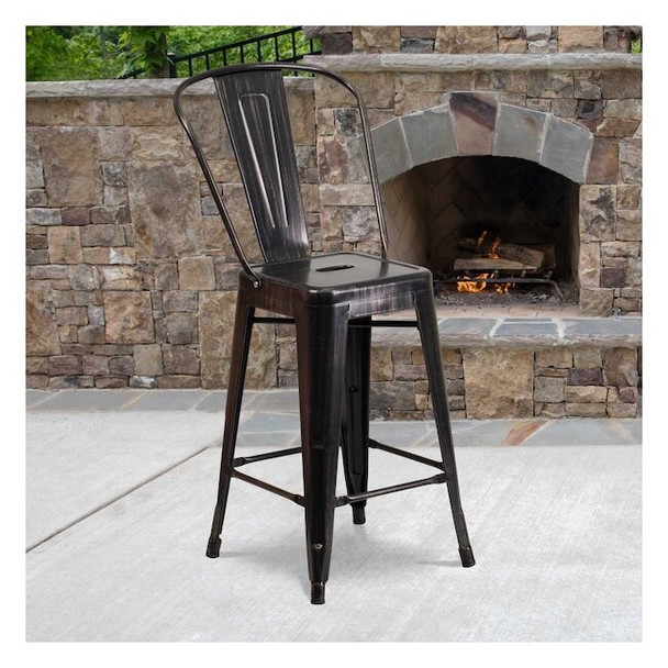 24"H Black/Gold Counter Height Stool w/ Back, PK4
