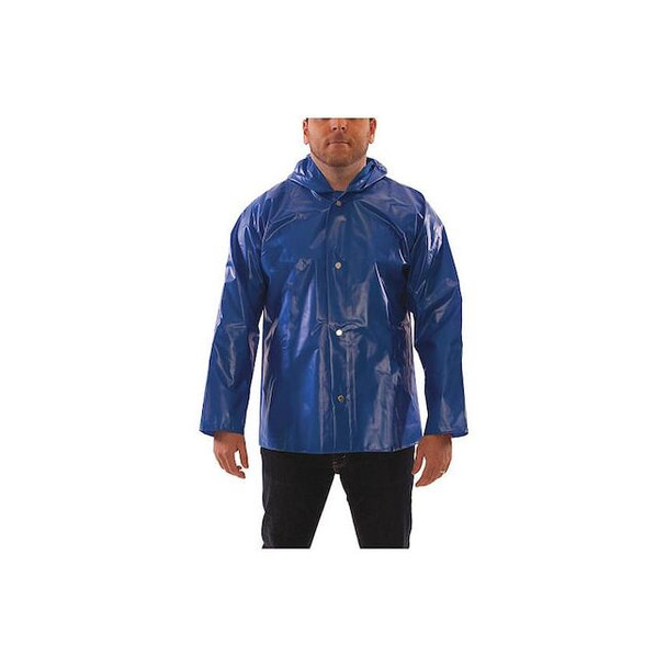 Men's Rain Jacket, Polyurethane, Snaps with Storm Flap, Blue, S