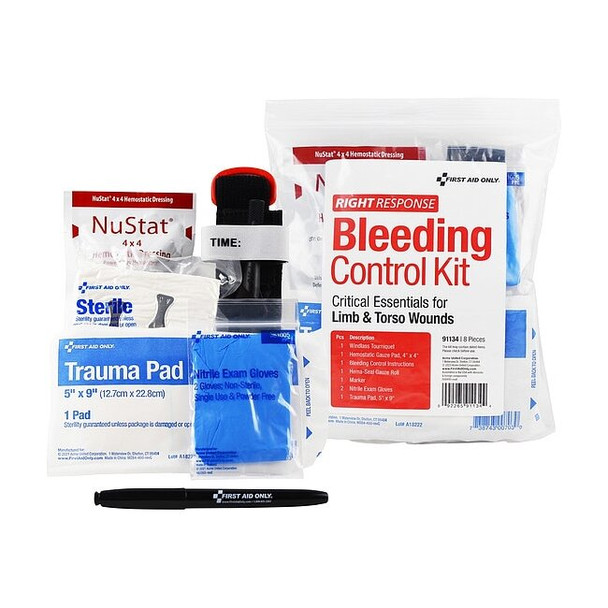 First Aid Only Bleeding Control Kit,8pcs,8x9",Red 91134