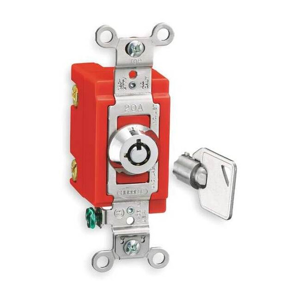 Wall Swtch,2-Pol,20A,SS,Barrl Key Lockng