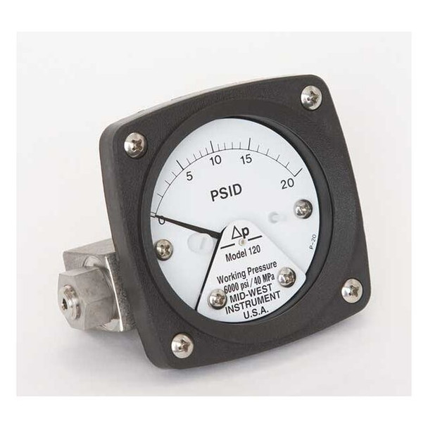 Midwest Instrument Pressure Gauge,0 to 20 psi 120-SA-00-OO-20P